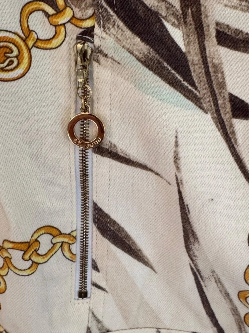 St. John Sport By Marie Gray Palm & Chain Print Jacket Zip-Up Pockets Made In US - Picture 3 of 16